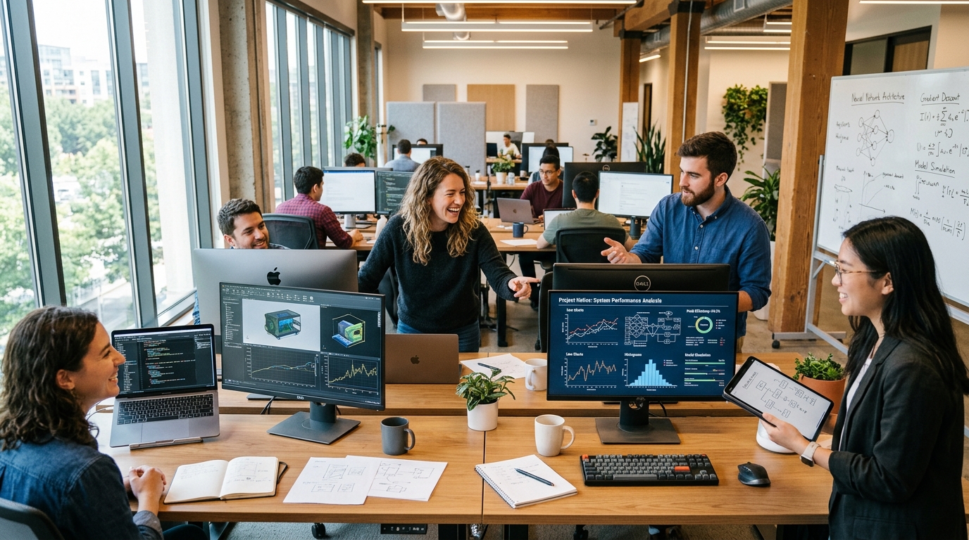 Yards to Meter engineering and design team collaborating in our open workspace office